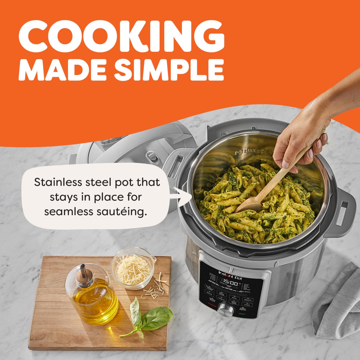 Instant Pot, 6-Quart Whisper Quiet 9-in-1 Electric Pressure Cooker, Slow Rice Steamer, Sauté, Yogurt Maker, Warmer & Sterilizer, Free App with 800+ Recipes, Stainless Steel