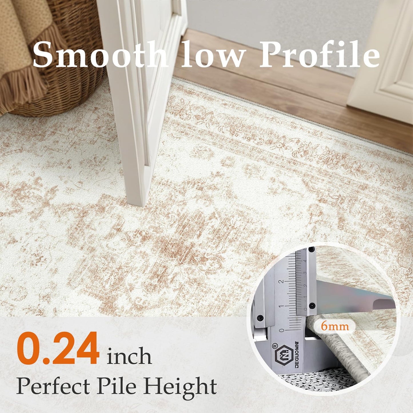 PureCozy Area Rug 10x14 Cream Washable Living Room Beige Carpet Non Slip Vintage Medallion Indoor Bedroom Beige Carpet Low Pile Soft Retro Distressed Large Rug Home Office Dining Room Playroom