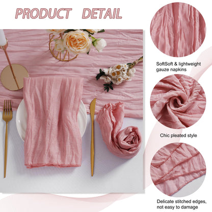 LZY 120 Pack Gauze Cheesecloth Napkins 20x20 Inch Dinner Cloth Napkins, Soft Boho Table Napkins Rustic Wrinkled Cheese Cloth Napkins Bulk for Wedding Party Baby Shower Event Decor (Dusty Pink)