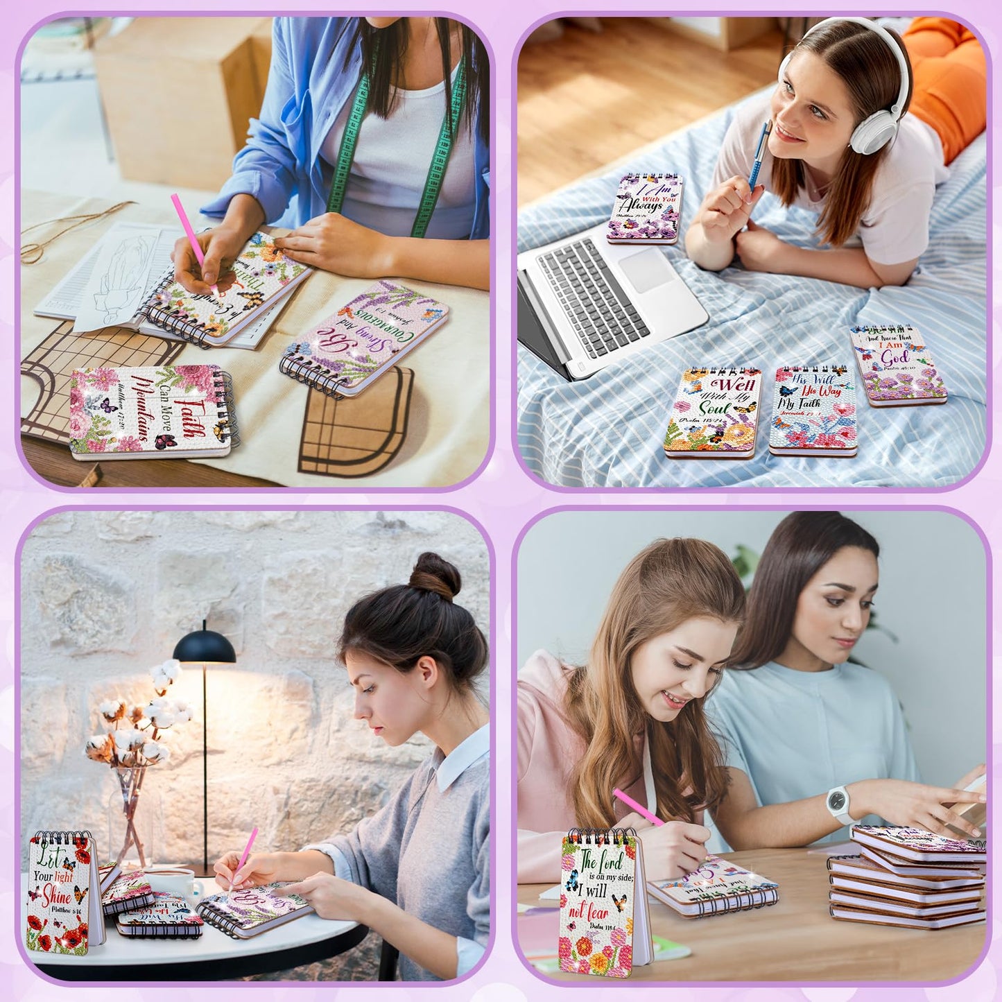 Fuyoooo 12 Pcs Bible Verse Diamond Art Notebook Kits for Adults DIY Christian Religious Diamond Painting Notebook with Tool Bible Cover Notepad 5d Journal Accessory Crafts Mothers Day Gifts