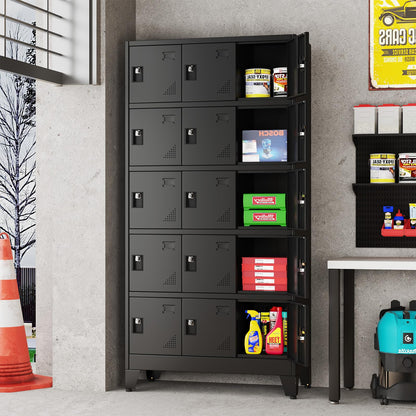erosoei Metal Lockers for Employees, 15 Doors Metal Storage Locker with Card Slot and Ventilation Holes, Steel Employee lockers for Home Office School Gym Garage, Requires Installation