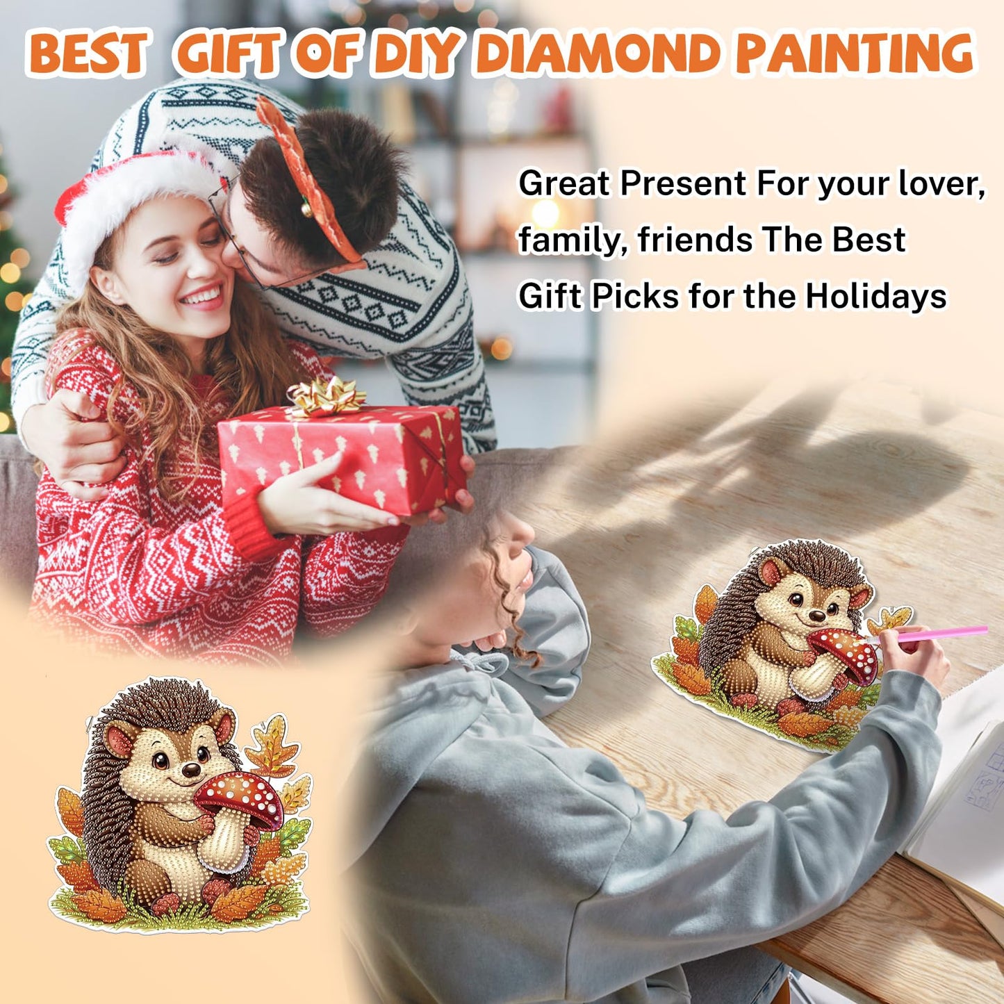 Bowetile Fall Diamond Art Hanging Kits for Adults, Hedgehog Diamond Art Suncatchers, 5D Special Shape Autumn Diamond Painting Pendant Window Ornament Gifts for Home Door Wall Decor