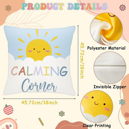 EDaozkend Boho Calming Corner Pillow Covers, 4Pcs Back to School 18x18 Boho Calm Down Corner Therapy Pillowcase for Mental Health Room Home, Emotion Feelings Pillow Covers Inspirational Gifts for Kids