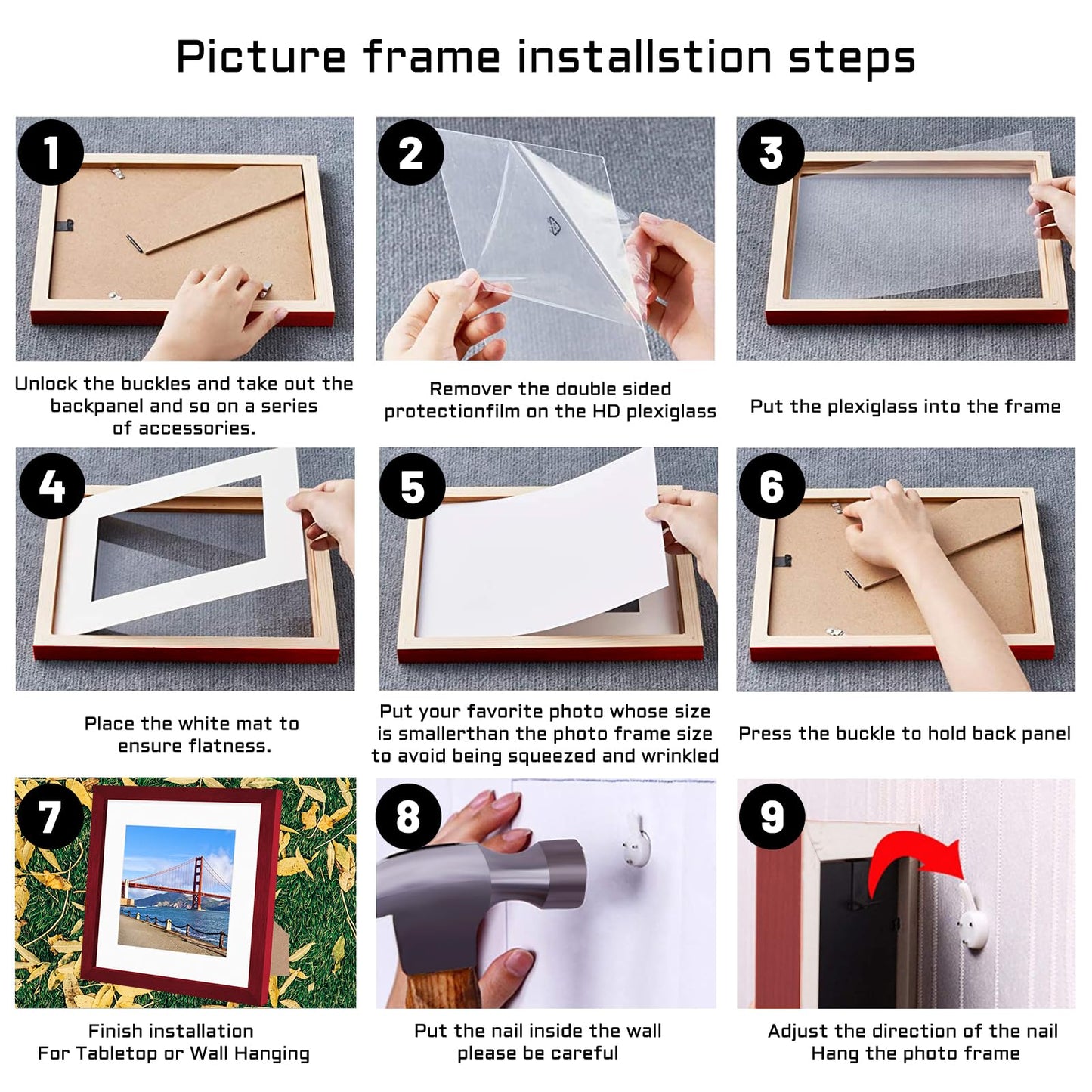 9x9 inch Wood Picture Frame for Wall Hanging or Tabletop Square Photo Frames with 1 Mats Display 7x7 inch for Baby Scan,Poster,Walls Decoration,Anniversary,Wedding,Christmas,Diamond Painting(Red)