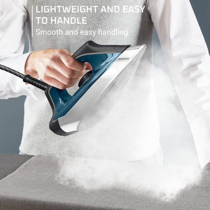 Rowenta Steam Station, Stainless Steel Soleplate, Professional Iron Steamer for Clothes, 1.1L Removable Tank, Fast Heat Up, 1800 Watts, Blue Clothes Iron, DG8624