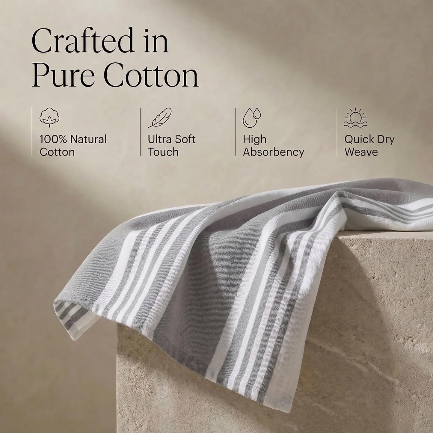 Urban Villa Kitchen Towels 100% Cotton Dish Towels for Kitchen (Set of 6) 20”x30” Dish Cloths Highly Absorbent Kitchen Linen Set with Hanging Loop Perfect for Drying Dishes Cleaning Towels-Grey White