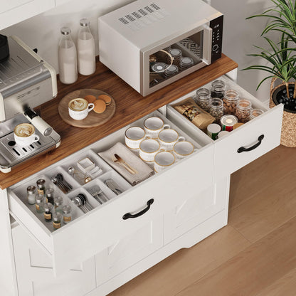 IDEALHOUSE 71" Kitchen Pantry Storage Cabinet with Charging Station, Farmhouse Kitchen Hutch Cabinet with 2 Storage Drawers, Large Food Pantry with Microwave Stand for Dining Room,Living Room,White