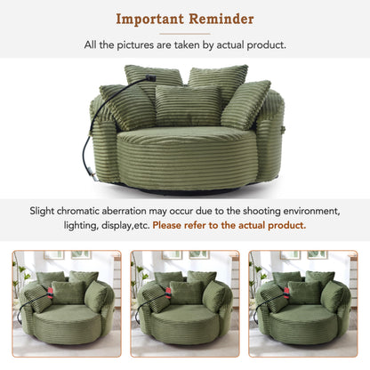 ERYE 360° Swivel Accent Barrel Chair Round Sofa Chaise with 5 Pillows and Adjustable Phone Holder, Modern Round Lazy Armchair for Living Room, Bedroom, Office and Hotel
