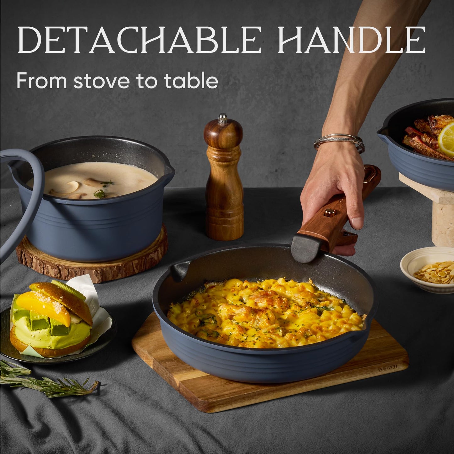 CAROTE 30-Piece Titanium Cookware Set, Nonstick Pots and Pans Set with Detachable Handle, RV Kitchen Cooking Set, Camping Use, Induction Compatible, Dishwasher & Oven Safe