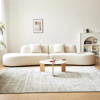 Container Furniture Direct 132" Curved Sofa with Throw Pillows, 6 Seater Luxury Velvet Couch with Half Moon Design and High-Density Foam, Ideal for Modern Living Room, Office & Apartment, Ivory