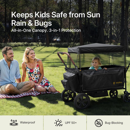 BabyVista Stroller Wagon for Kids, One-Hand Adjustable Push/Pull Handle, Spacious Storage, 8"/12" All-Terrain Wheels, Canopy with Bug Net, Wagon Stroller for Daily Walks, Short Trips & Grocery Runs