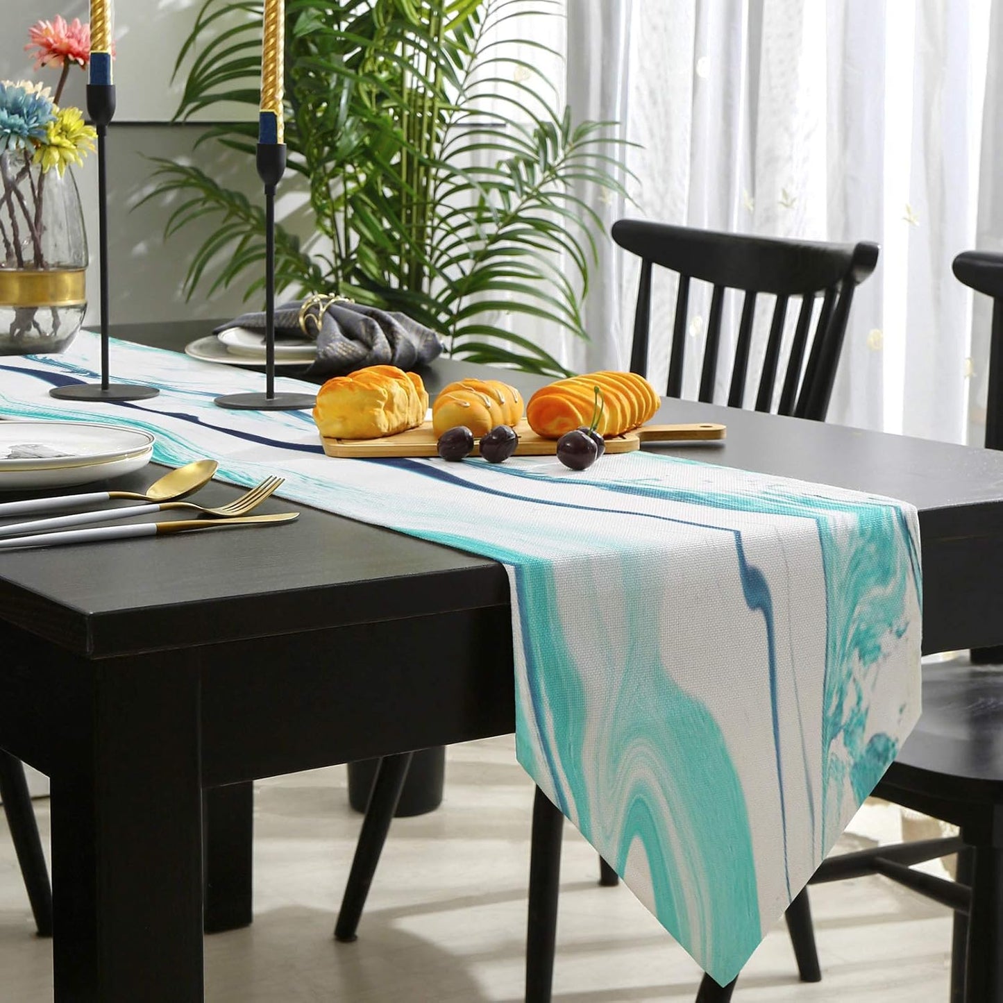 Cotton and Linen Triangle Table Runners, 120 Inches Long, Marble Dresser Scarves Table Decoration for Wedding