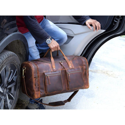 32" Vintage Duffel Classic Style with Modern Outlook Retro Thick Full Grain Cowhide Handmade Airplane Under seat Carry On Bags Leather Gym Overnight Luggage Bag