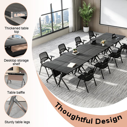 Mobile Folding Conference Table with Wheels,6 Pack Modern Conference Room Tables for 6-12 Person,55.1IN Training Locking Rolling Meeting Conference Tables with Flip-Top for Office Classroom Business