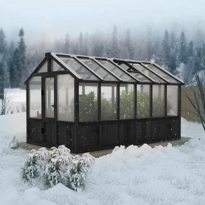 BlueWish 6x12FT Greenhouse, Greenhouse for Outdoor with Cedar Frame, Adjustable Vent, Wood Greenhouses with Polycarbonate Panel, Green House for Outside, Garden, Backyard, Black