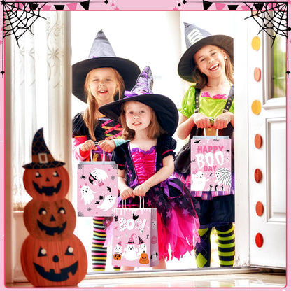 Zhanmai 24 Pcs Pink Ghost Halloween Party Favors Gifts Goodies Bags with Handles Halloween Paper Boo Bags for Candy Treat Snack Gifts Wrapping Birthday Party Supplies Decoration