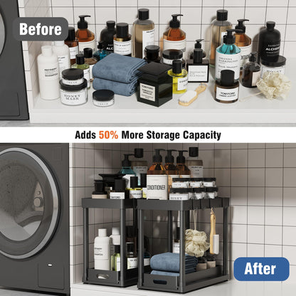 POUGNY 2 Pack Pull-Out Storage Organizers, Under Sink Organizer and Storage for Bathroom & Kitchen,Multi-Purpose Under Cabinet Organizers and storage Black