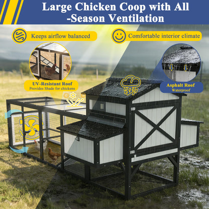 Ketive 116" Large Chicken Coop with Run, Wooden Hen House Outdoor Poultry Cage 28.41 ft² for 4–6 Chickens, 4 Nesting Boxes, 4 Perches, Easy-Clean Slide Out Tray, Expandable Backyard Coop