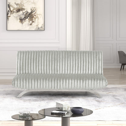 Furniture of America Direte Fuzzy Fabric 71-inch Futon Sofa Bed with Extra Metal Support Legs, Seat up to 3, Modern Convertible for Living Room, Bedroom, Guest Room, Light Gray