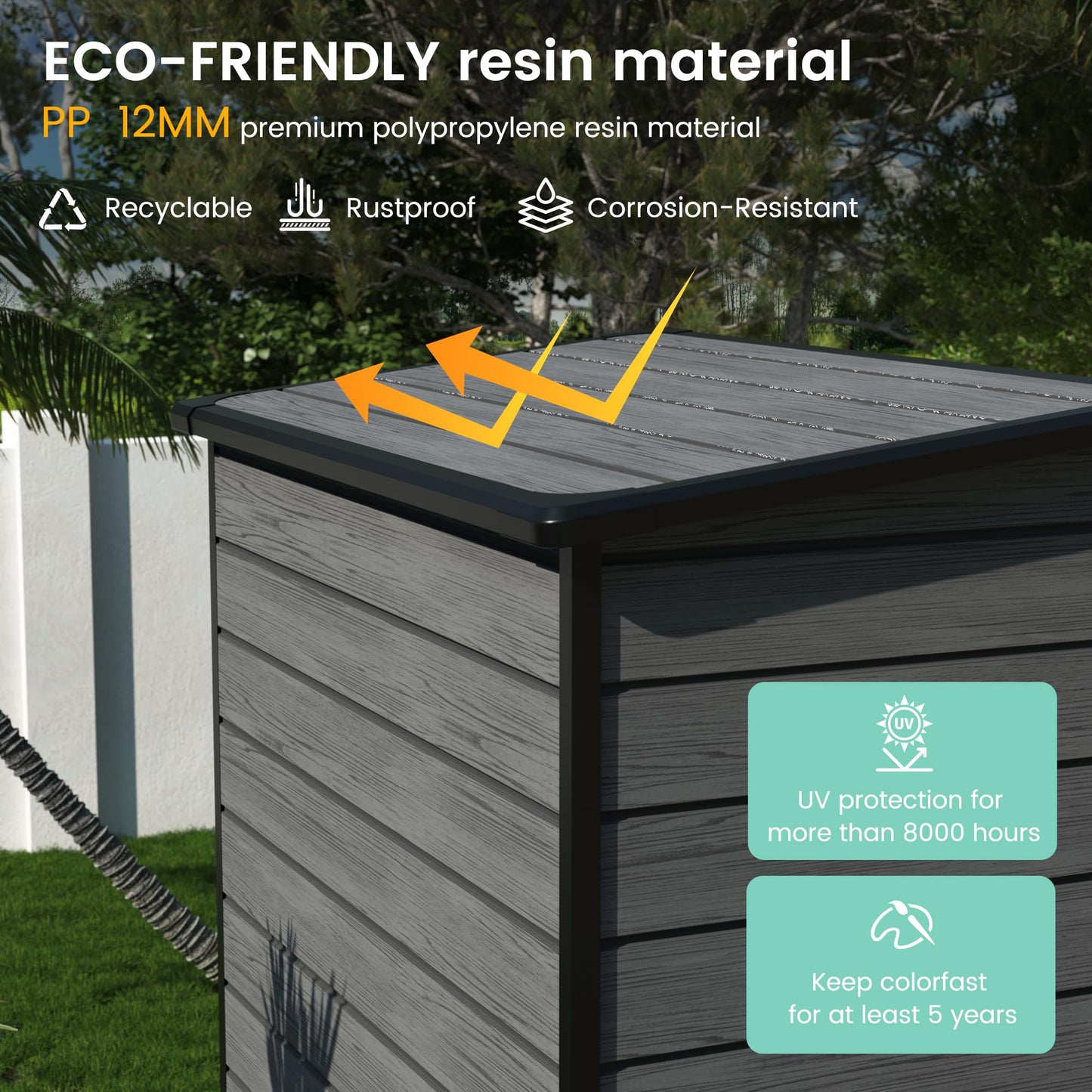 UDPATIO Outdoor Storage Shed 5x3 FT, Plastic Garden Shed for Bike, Garbage Can, Tool, Outside Resin Shed with Lockable Door for Backyard, Patio, Lawn, Dark Grey