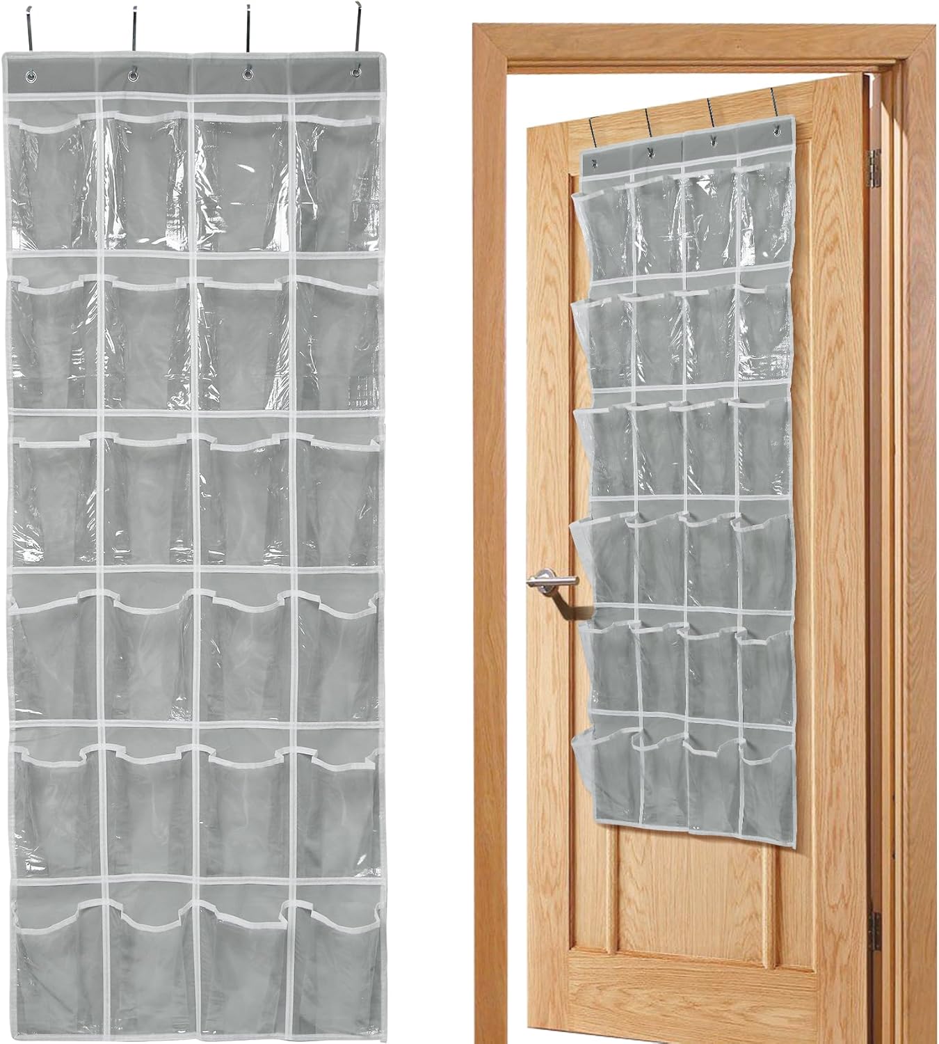 24 (56" 22.5") GOMAJI Over the Door Pocket Hanging Shoe Organizer, Space Saving Hanging Storage Holder, Gray, X