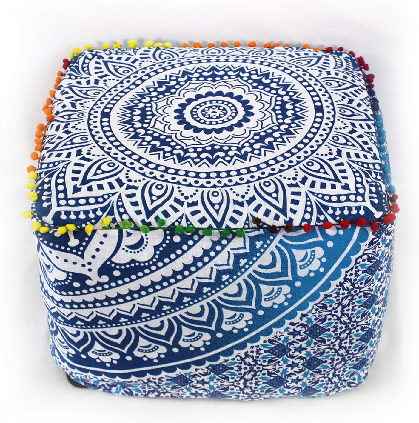 18X18X14 inches, CRAFT KALA Indian Square Patchwork Traditional Pouf Cover Indian Living Room Poufs Cover Decorative