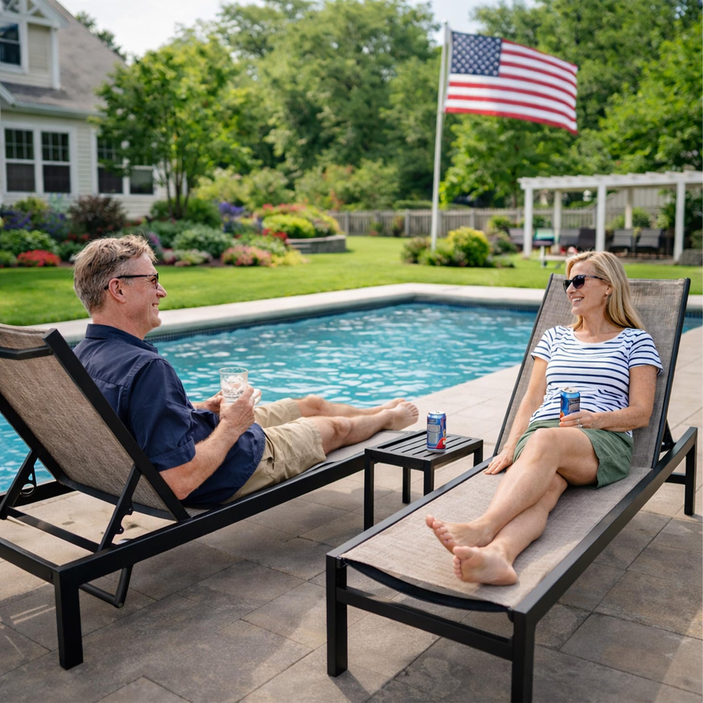 Kozyard 2-Piece Outdoor Chaise Lounge, Powder-Coated Aluminum Frame and Textilene Fabric, Adjustable Reclining Patio Lounger for Poolside, Sunbathing & Backyard (Beige)