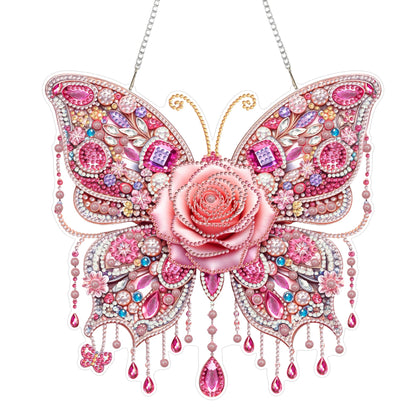 Yunzlly DIY Hanging Diamond Art Pendant Kit, Special Crystal Double Sided Diamonds Painting Ornament Kit for Adults, Acrylic Gem Painting Board for Window&Door&Wall (Pink Butterfly)