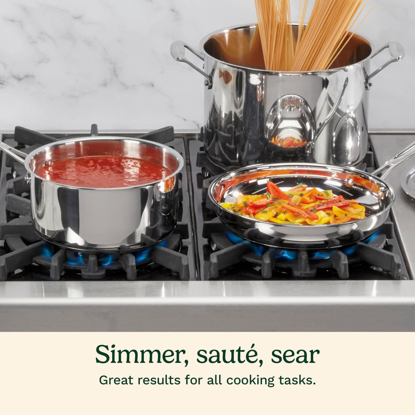 Cuisinart 7-Piece Stainless Steel Pots and Pans Set, Cookware Set Compatible with Induction, Electric, Gas Cooktops, Aluminum Core for Quick Even Heat, Cool Grip Handles, Dishwasher Safe, Oven Safe