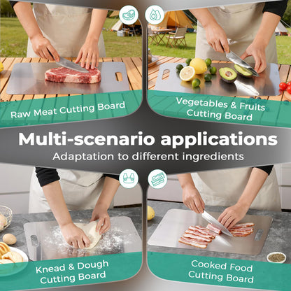 Katuchef Titanium Cutting Board - Upgraded 100% Pure Titanium Cutting Boards for Kitchen Non Toxic, Double Sided Food Grade Hygiene Non Moldy Dishwasher Safe Meat Fruit Metal Board (2PC S+L)