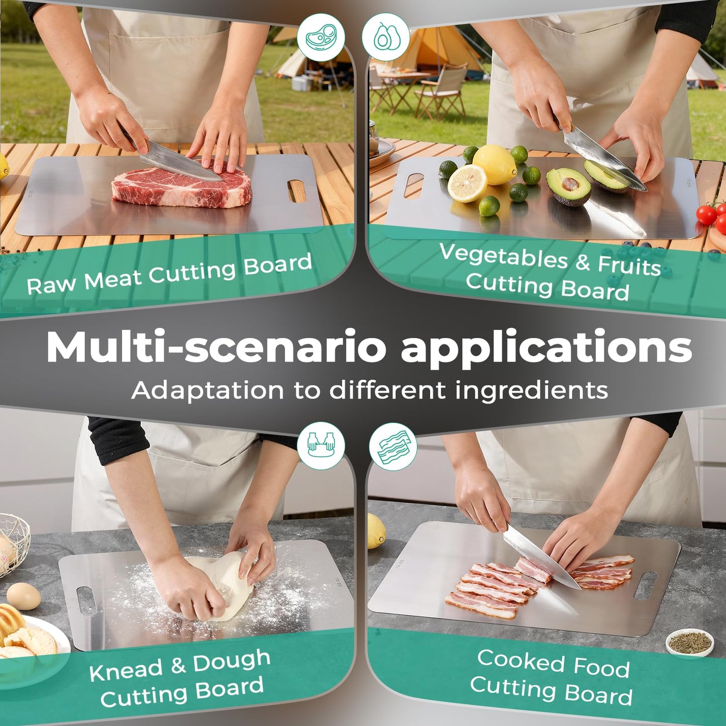 Katuchef Titanium Cutting Board - Upgraded 100% Pure Titanium Cutting Boards for Kitchen Non Toxic, Double Sided Food Grade Hygiene Non Moldy Dishwasher Safe Meat Fruit Metal Board (3PC S+L+XL)