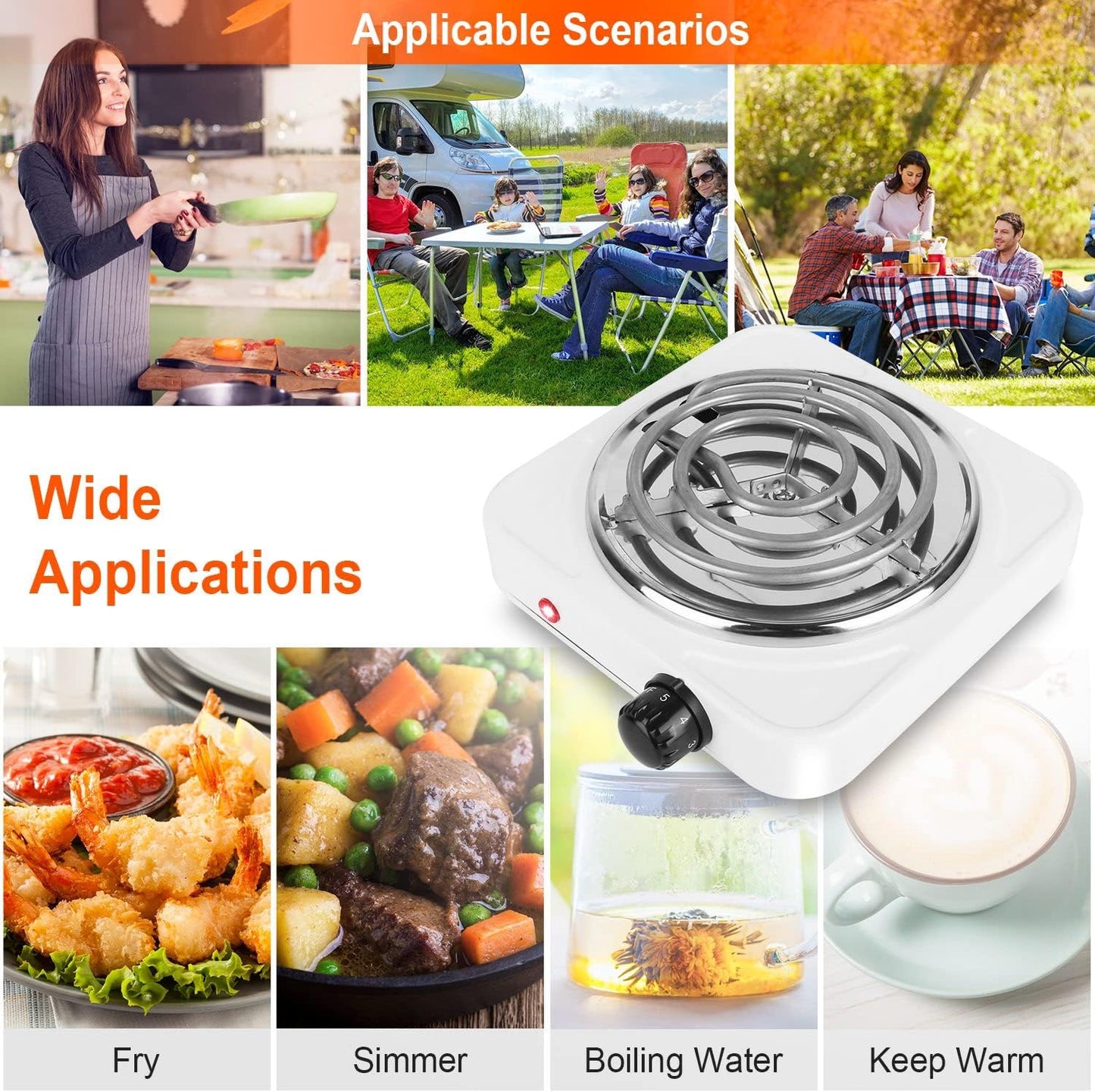 iMounTEK 1000W Electric Stove for Cooking - Electric Single Burner Coil Heating Hot Plate with Non Slip Rubber Feet