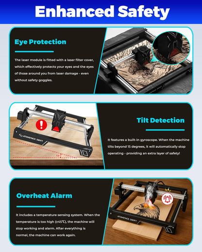 ATOMSTACK Swift Laser Engraver for Beginners, 12000mW Output Laser Cutter, Laser Class 4, 300×300mm Working Area, 0.08mm Accuacy Engraving Machine for Wood, Leather, Coated Metal, Acrylic (Swift 12W)