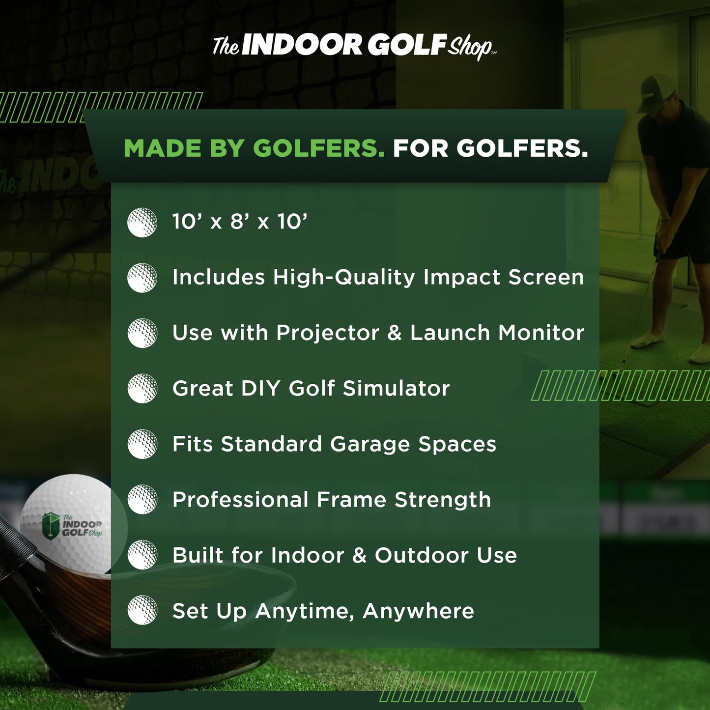 The Indoor Golf Shop - Golf Net 10' x 8' with Impact Screen Knotless Golf Hitting Net with Simulator Screen for Indoor and Outdoor Practice - Arrives Ready to Assemble and Use