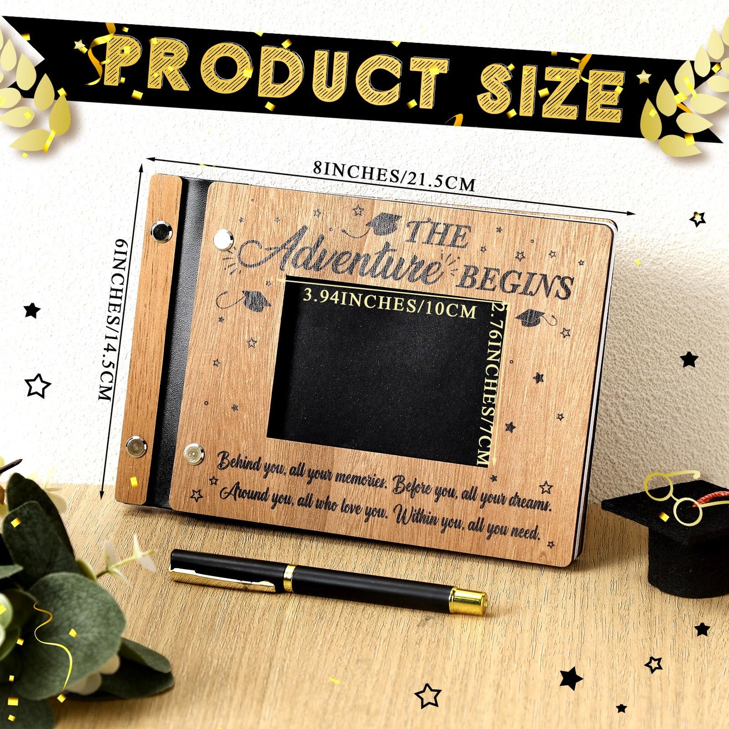 Skyygemm Graduation Wooden Guest Book with Pen 8 x 6 Inches 120 Pages Class of 2026 Memory Scrapbook Photo Album Signature Party Sign in Book Graduation Gift for Grad Party Supplies