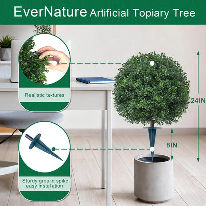 EverNature 2Pack Artificial Boxwood Topiary Ball Trees,16''UV Resistant Fake Evergreen Shrubs Bushes Plants with Ground Spike, Fake Plants for Outdoor Indoor Front Porch Garden