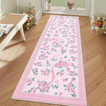 2.5x8 GarveeHome Runners for Hallways Non Slip, Kitchen Runner Rug Coquette Pink Rugs for Bedroom Girls, Low Pile Soft