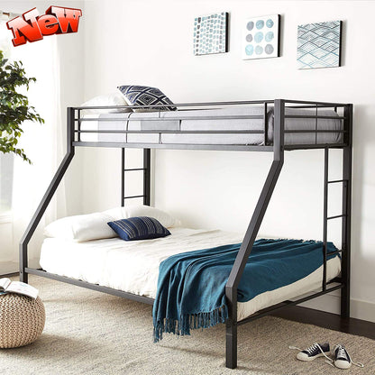 DANGRUUT Upgraded Version Thicken Metal Bunk Beds, Best Industrial Bunk Bed, Heavy Duty Bed Frame with Side Ladder and Safety Rails for Kids Girls Boys, Teens and Adults (Twin XL Over Queen)