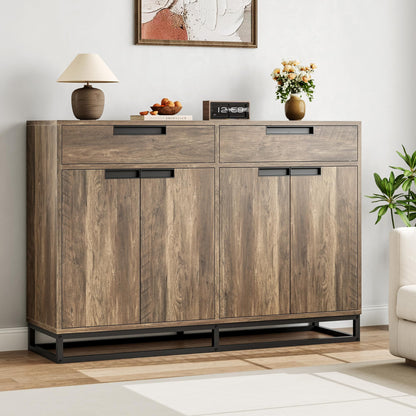 GarveeHome Sideboard Buffet Cabinet, 55-Inch Large Modern Kitchen Accent Storage Cabinet with 2 Drawers and 4 Doors, Coffee Bar Buffet Table for Kitchen and Dining Room (Retro)