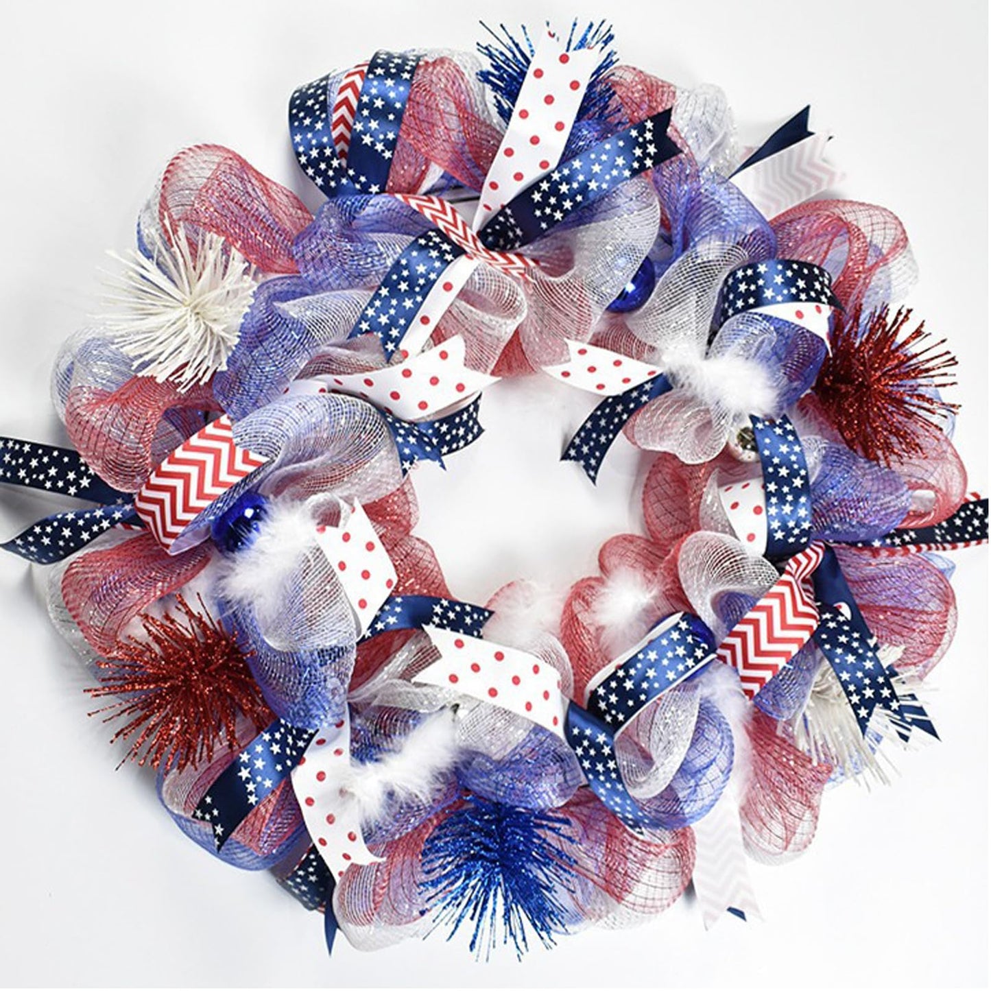JStnana 3 Rolls Red White and Blue Stripe Deco Mesh Ribbon, 6 Inch x 30FT Per Roll Metallic Foil Burlap Deco Mesh Fabric for 4th of July Independence Day PatrioticWreath Swags Bow Making DIY Craft