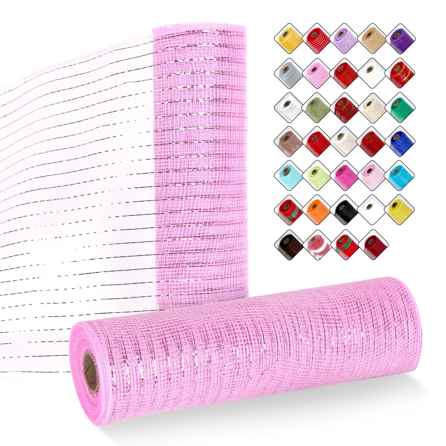 ICOSHOW 2 Rolls Mesh Ribbon for Wreaths 10 Inch x 30 Foot Wreath Mesh Rolls with Metallic Foil for Easter Christmas Party Wedding Home Decor DIY Craft Projects and Gift Wrapping (Pink)