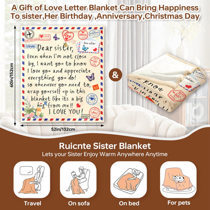 Sister Gifts Throw Blanket for Sisters Mother's Day,Sister Birthday Gifts,Super Soft Flannel Love Present A Letter Blankets with Butterfly 52"x60" for Christmas,Valentines Day,Bed,Couch
