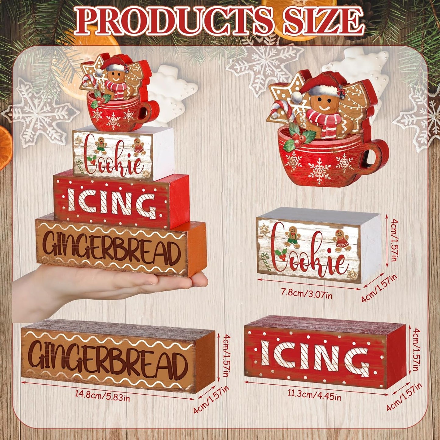 Moucuny Christmas Gingerbread Man Table Sign - 4 Pcs Wooden Decorative Set for Winter Decor
