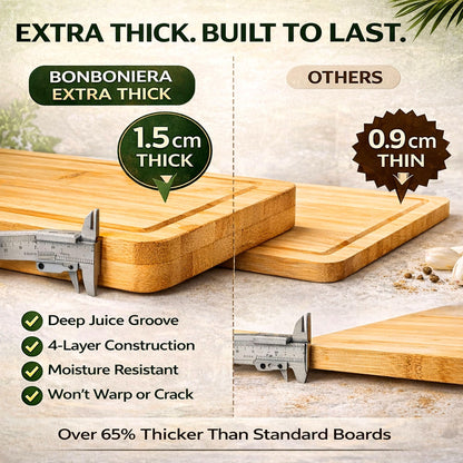 Bamboo Cutting Board Set of 3 – Wooden Kitchen Cutting Boards for Kitchen. Non-Toxic, Knife-Friendly, Durable Chopping Boards for Meat, Vegetables & Serving. Wood Cutting Board, Cutting Board Wood Set