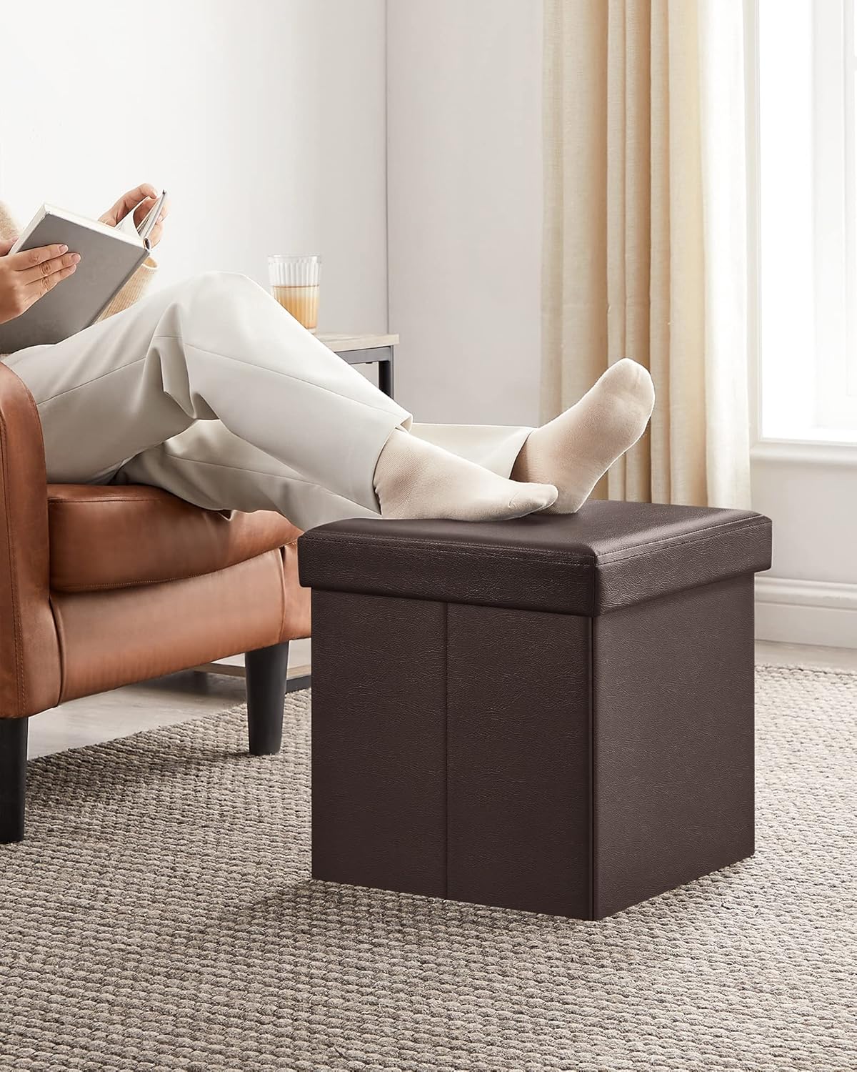 15 Inches 660 lb, ULSF10B SONGMICS MAZIE Collection - Ottoman with Storage, Footstool, Storage Ottoman, Load for Dorm