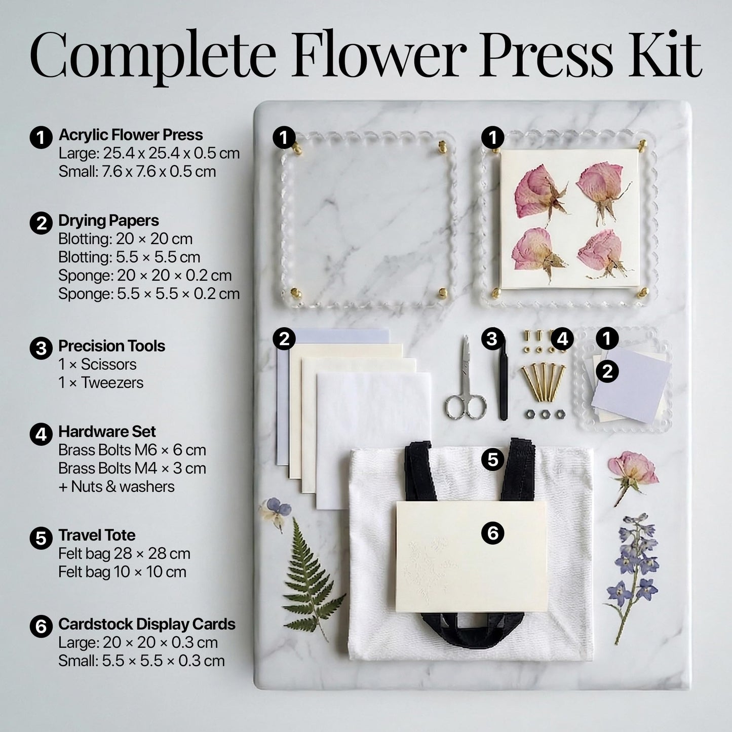Hwabelle Professional Flower Press Kit for Adults - 11x11 Large Flower Press for Wedding Bouquet Conservation - AI Designer, Acrylic Botanical Press Kit for DIY Arts, Crafts & Herbarium Gifts