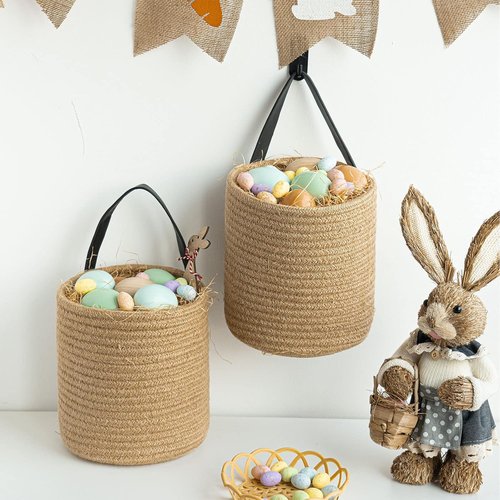 Goodpick Jute Hanging Basket Set - Small Woven Fern Wall Decor for Plants | 7.87 x 7 x 11.7 Inches