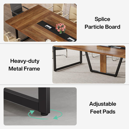 Tribesigns 8FT Conference Table, 94.49 L x 47.24 W x 29.53 H Inches Large Meeting Podcast Table for 10 People, Business Style Wooden Training Table with Strong Metal Frame for Office Conference