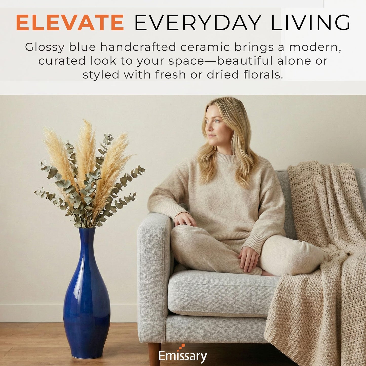 Emissary - Bottle Vase, Blue 8.5x23 H