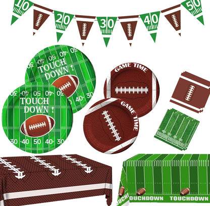 Football Party Decorations, Football Party Supplies Set Disposable Footballs Plates Tablecloth Napkins and Banner, Footballs Birthday Party Decorations